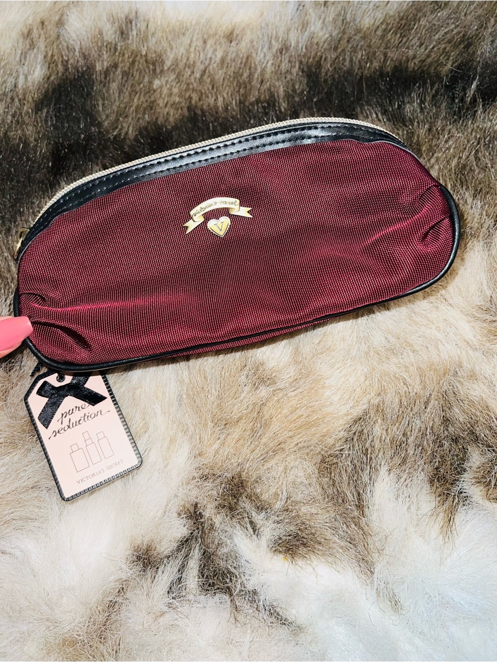 NWT Y2K Victoria’s Secret Pure Seduction Makeup Bag Burgundy Cosmetic Pouch